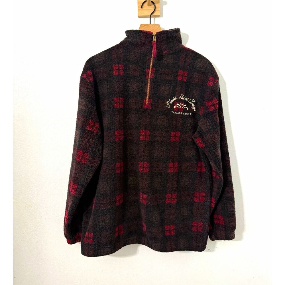 Taylor Swift Red Plaid Shirt Days Fleece 1/4 Zip Mock Neck Sz S Oversized Red
